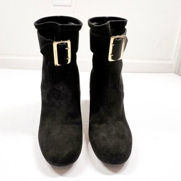 Burberry Women's 10 Britannia Buckle Block Suede Black Heel Buckle Booties - Picture 3 of 15